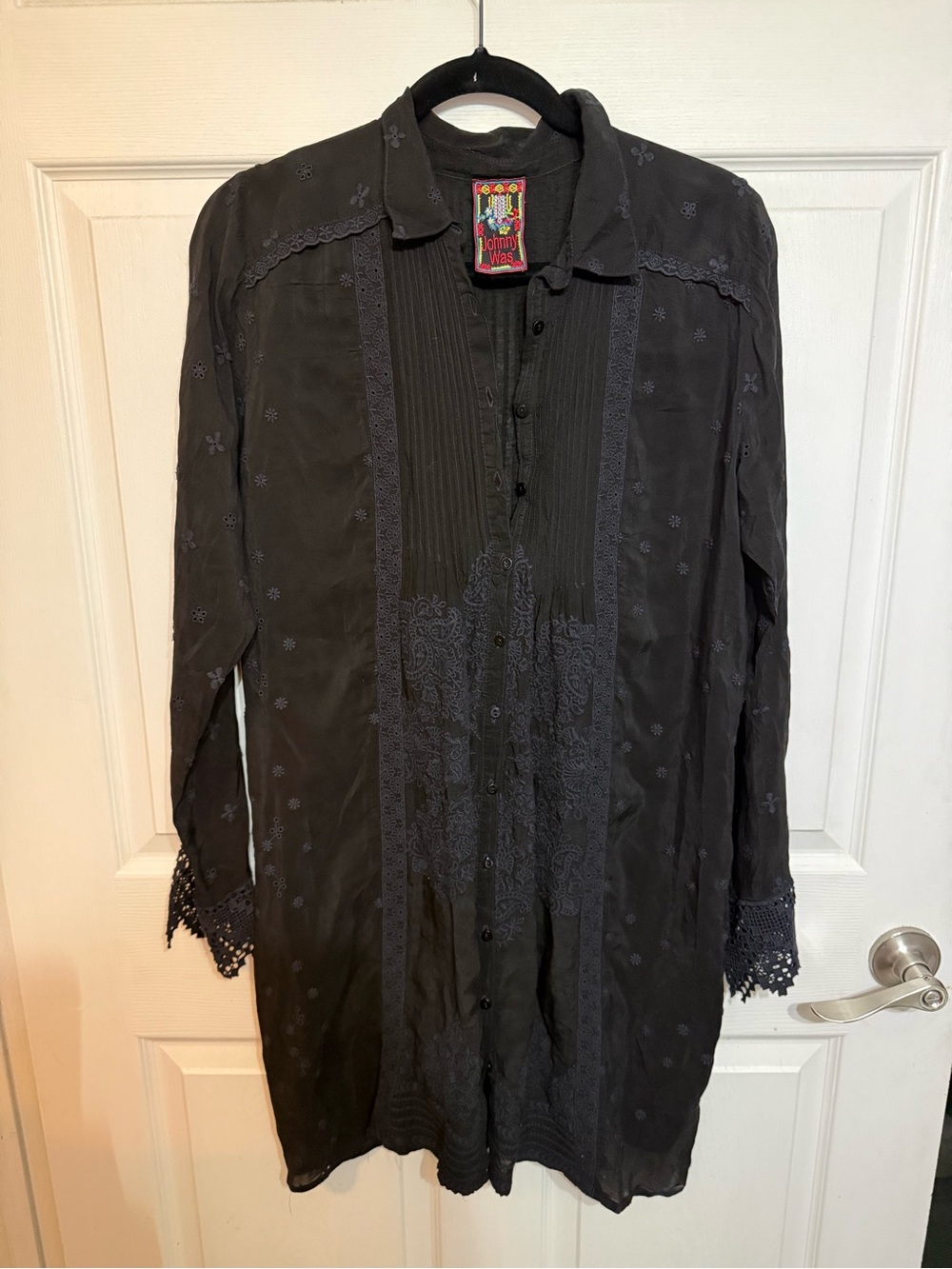 Johnny Was Black Embroidered Button-Front Shirt